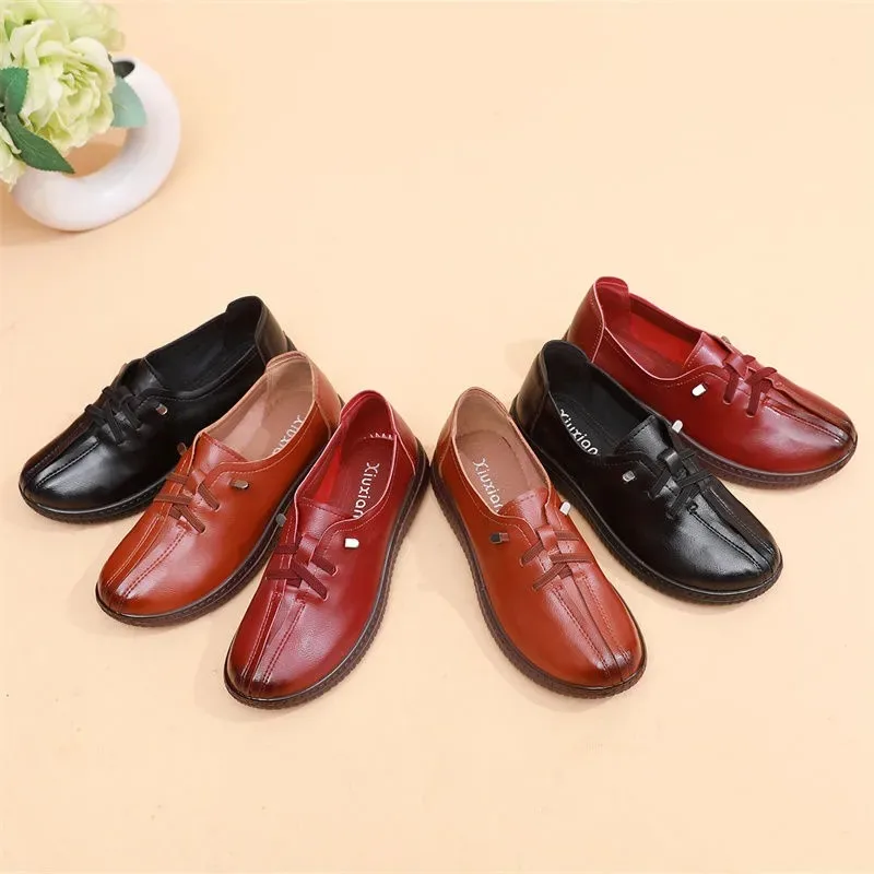 Mother Classic Leather Oxfords Shoes Ladies Laced Up Flats Women's Loafers Office Shoes Women Casual Slip On Driving Moccasins