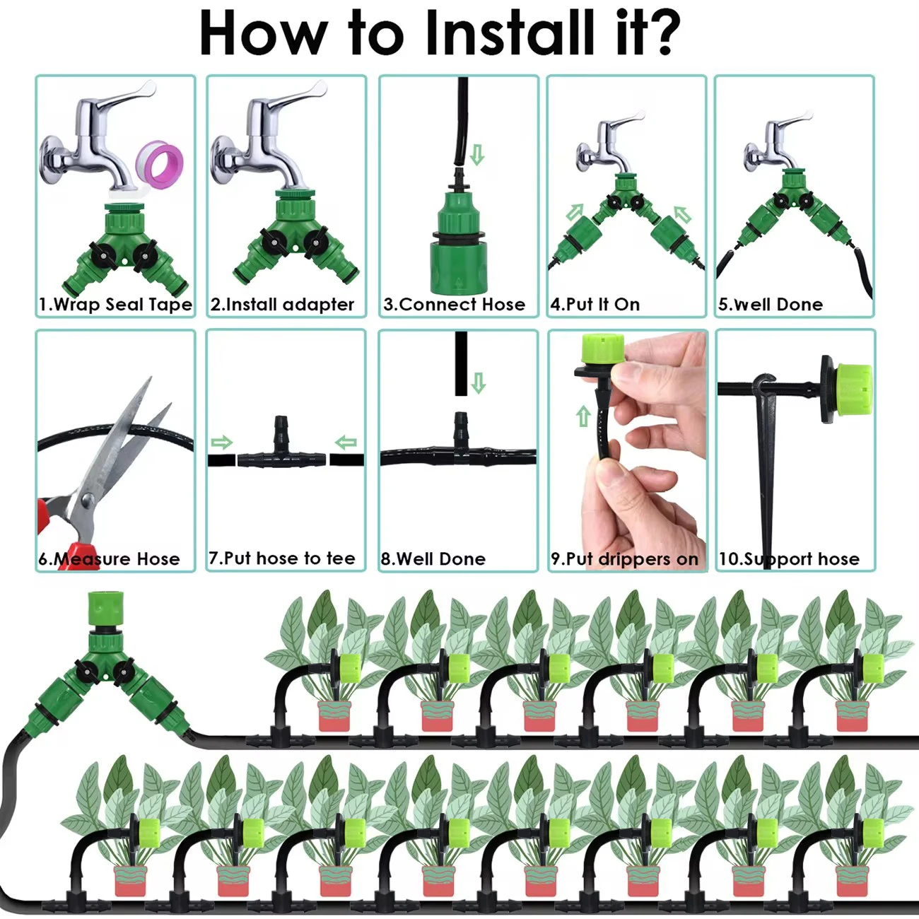 SPRYCLE 5-50M Automatic Garden Watering Adjustable Drip Irrigation System 1/4'' 4/7mm Hose Connectors for Pot Plants Greenhouse drip irrigation system