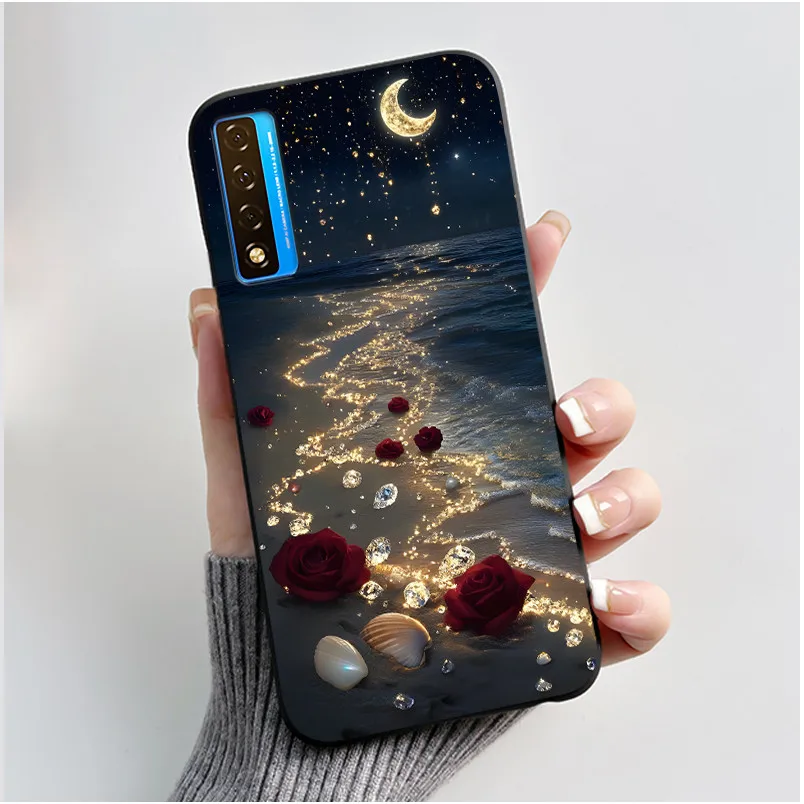 Floral Pattern Shockproof Case - Fashion Cartoon Design, Soft Black Cover