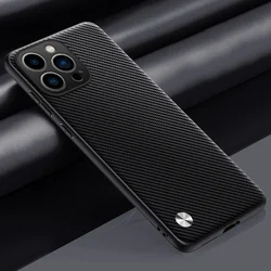 Luxury Ultrathin Leather Phone Case - Shockproof Soft Back Cover - iPhone 12 Mini (Carbon Fibre Black)