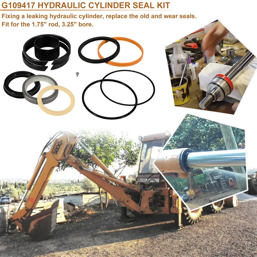 Hydraulic Cylinder Seal Replacement Kit G109417 for Case 650 850D 855D W30, 35C 35CWL 580B 580D 580E 580G 580SD 580SE Rod: 1.75"
