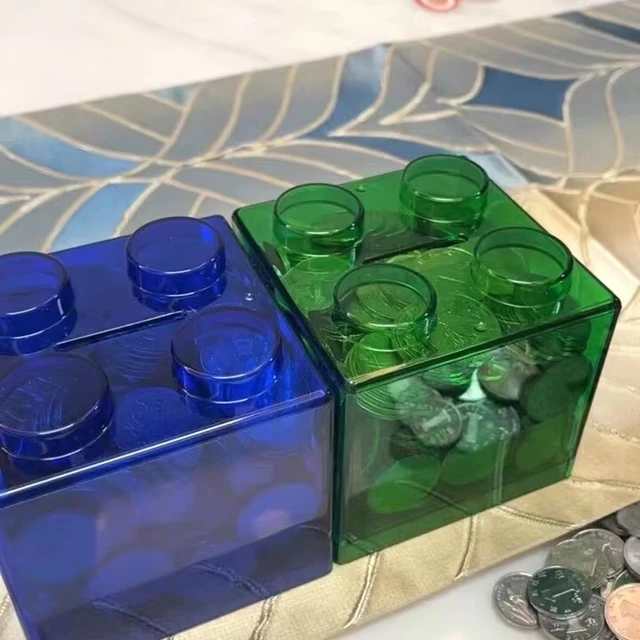 Building Block Toy Storage Box Transparent Plastic Block-Shaped Piggy Bank Coin Storage Box Stackable Sundries Storage Tank 3