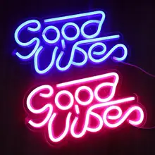 

Good Vibes Letters Neon Sign Night Light LED Neon Tube Hanging Lamps for Bar Game Room Decor Party Xmas Wall Decoration