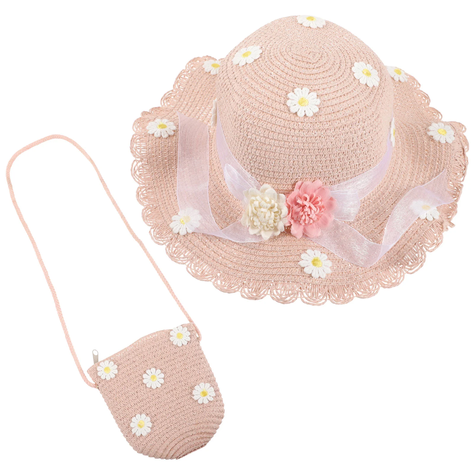 

Baby Sun Hat Summer Purse Straw Hat Set Daisy Beach Hats Toddler Cute Straw Woven Handbag Girl Wallet