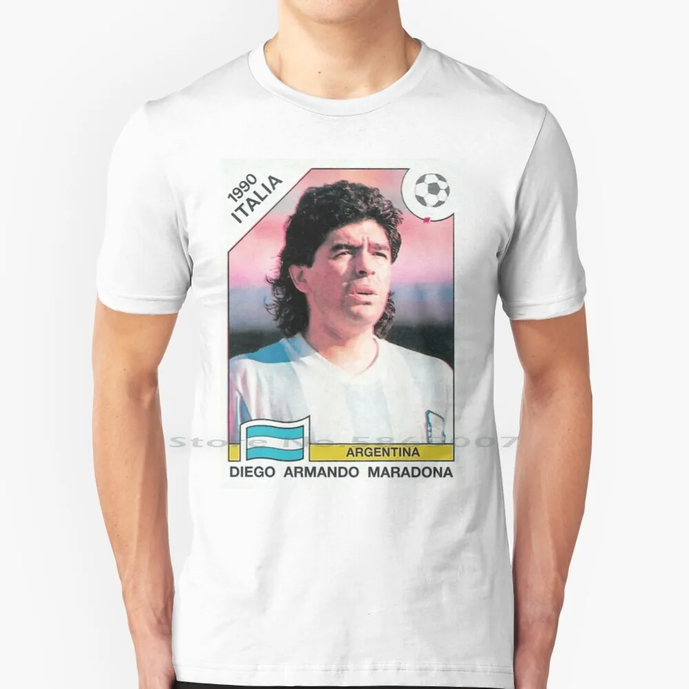 Diego Maradona-Stampa Carta Giocatore Panini-Argentina, Italia 90 T Shirt 100% Cotone Diego Maradona Calcio Calcio Argentina