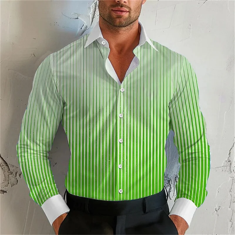 thumbnail image 1 of Camisa de hombre con degradado de rayas 2024, camisa de manga larga con solapa, talla extragrande, diseño S-5XL, cómoda, suave, de alta calidad para hombre, 1 of 5