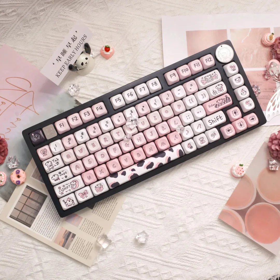 de sublimação, DIY, teclado mecânico, Lua, rosa, layout, 75, 87, 98
