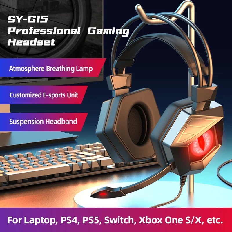 

KINGSTAR SY-G15 RGB Wired Gamer Headphones Gaming Headset HD Noise Cancelling Microphone For PS5 PS4 Xbox One Computer Earphone