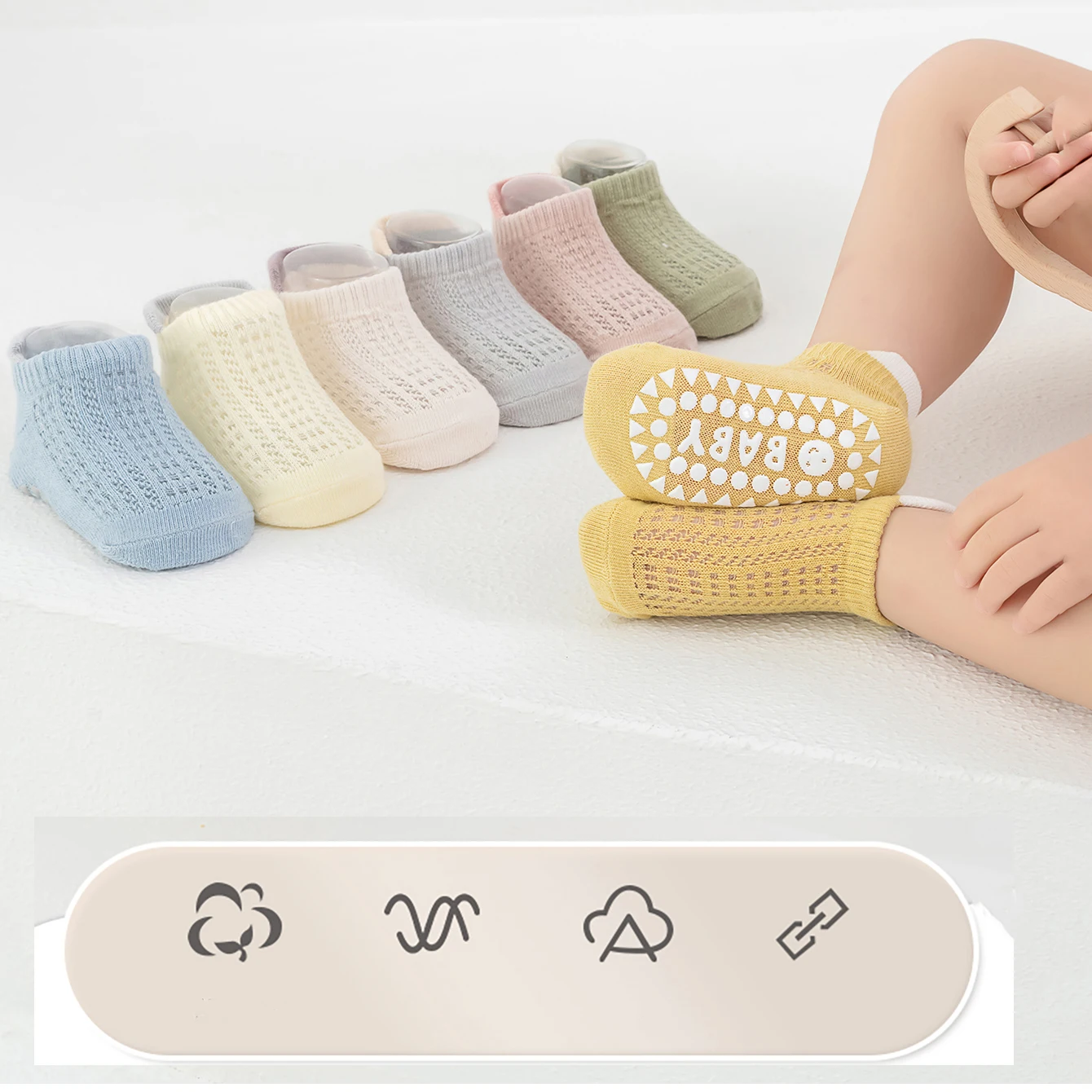 4 pairs of spring and summer floor socks, large area adhesive baby trampoline socks, anti slip socks, solid color short socks, b 3