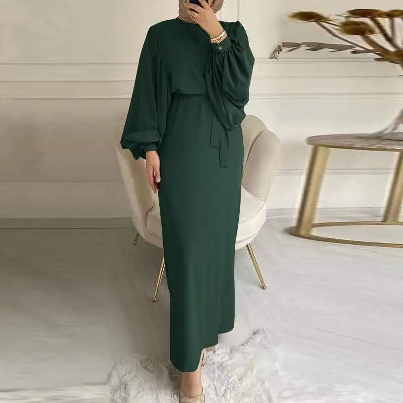 Muslim Dresses for Women Belted Abaya Dubai Turkey Puff Sleeve African Long Party Dress Islamic Clothing Plus Size Kaftan Robe