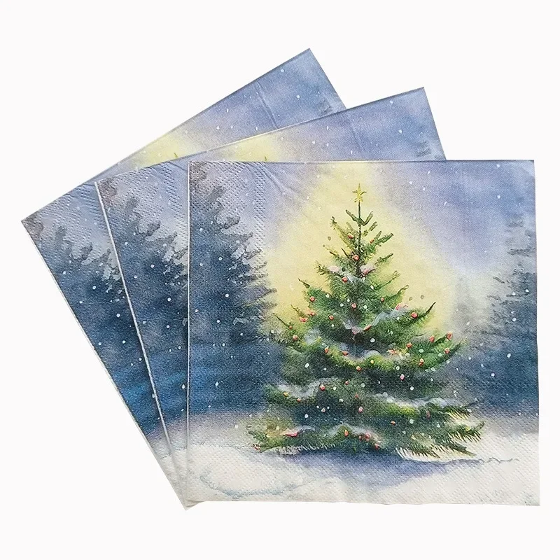 20pcs/Pac 2-Ply Snowy Christmas Tree Printed Napkins Christmas Collection Party Disposable Paper Placemats paper napkins disposable paper placemats