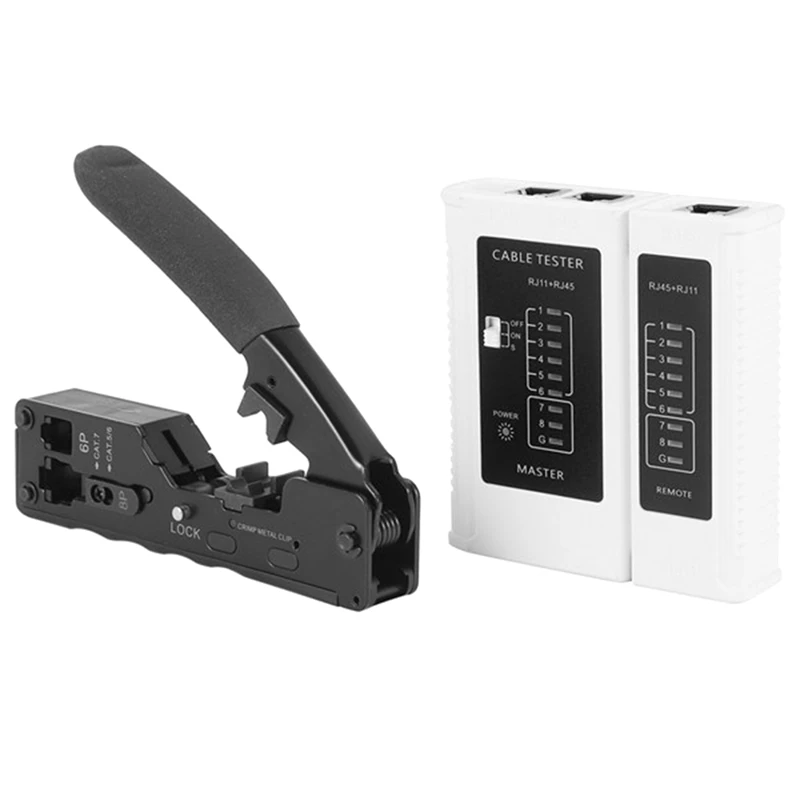 

Модульные Обжимные Щипцы CAT5 CAT6A CAT7 с RJ45 RJ12 RJ11, тестер сетевого кабеля, набор инструментов, прочный, черный