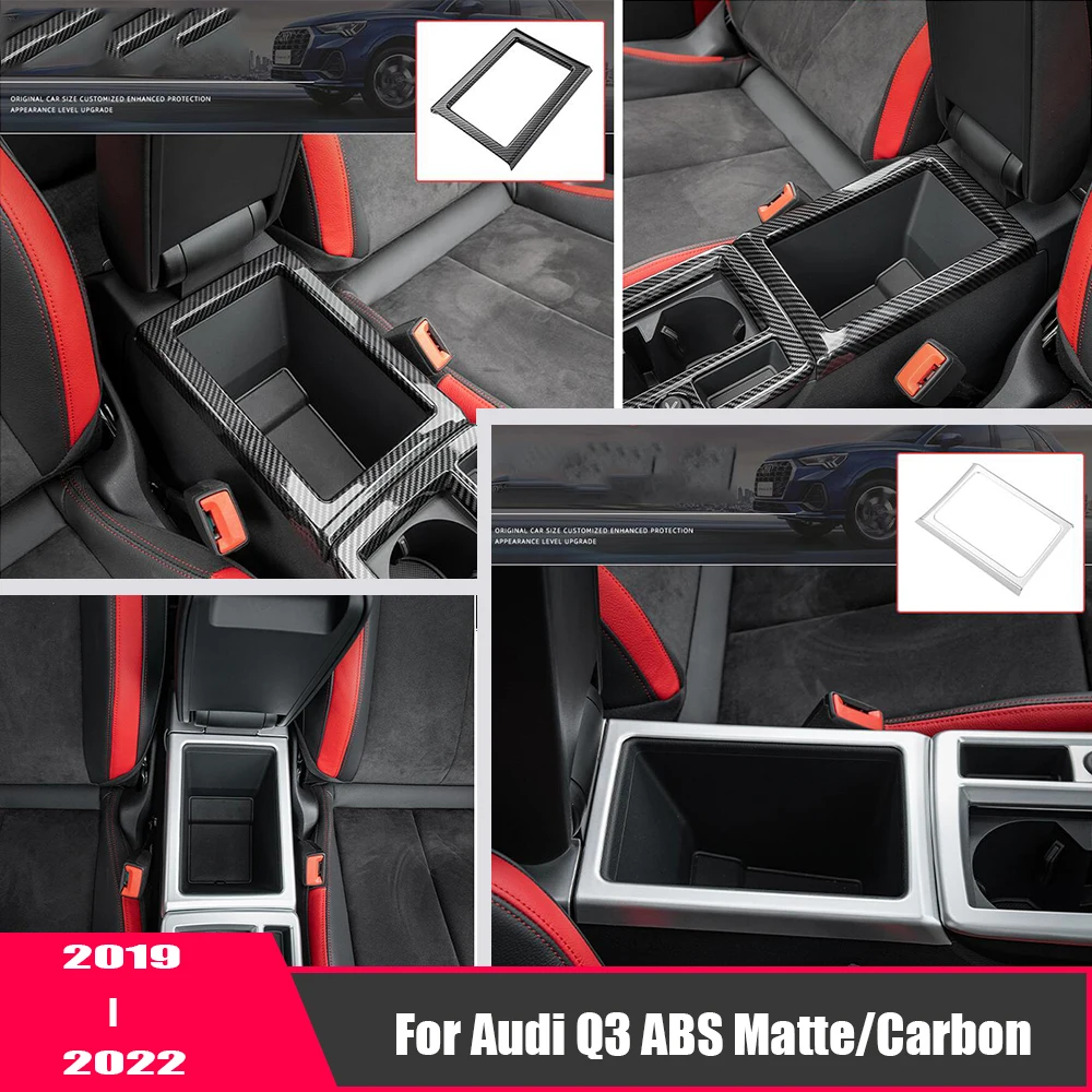 

ABS Matte/Carbon fiber Car Front Armrest box storage box trim frame Cover Trim For Audi Q3 2019 2020 2021 2022 Accessories 1pcs