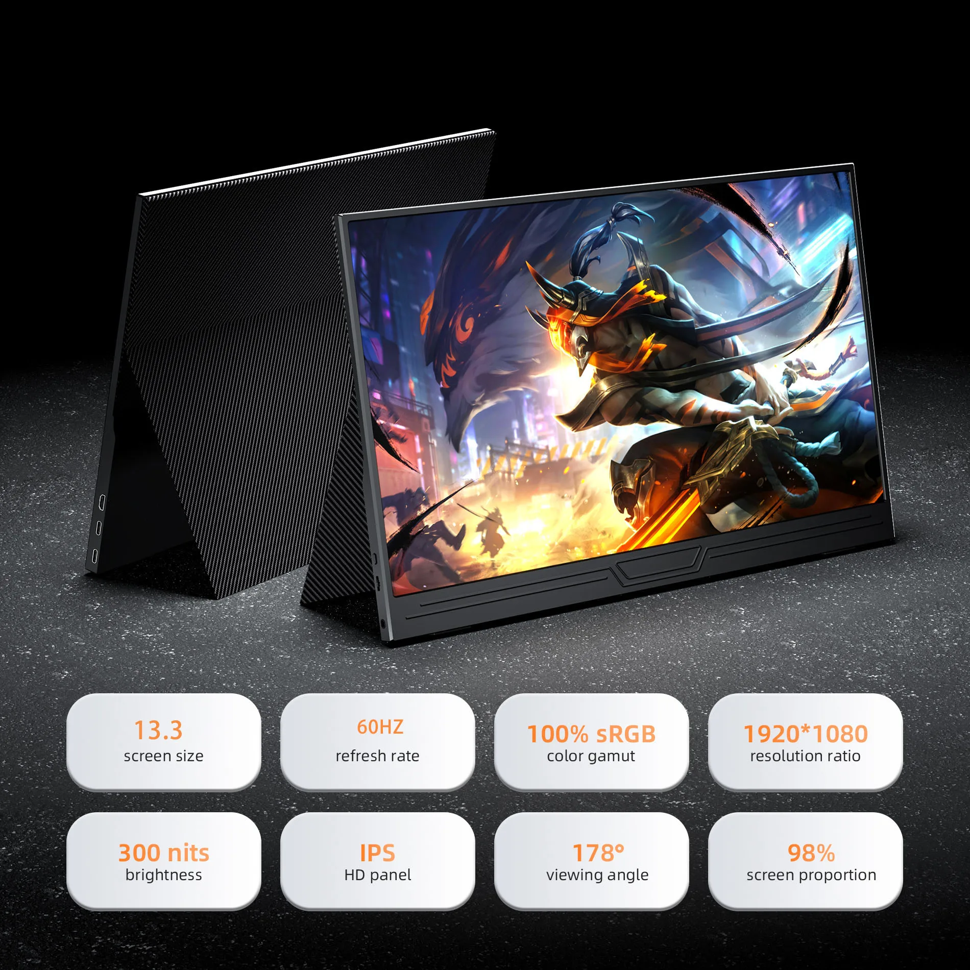 HOESD.a 13.3 인치 휴대용 모니터 1080P IPS 확장 디스플레이 터치 모니터 노트북 전화 스위치 Xbox PS4/5