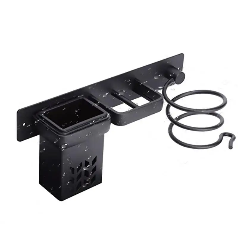 

Straightener Holder Bathroom Shelf Rack Black With Detachable Storage Box Shelf Organizer Hair Dryer Accessories Hair Dryer