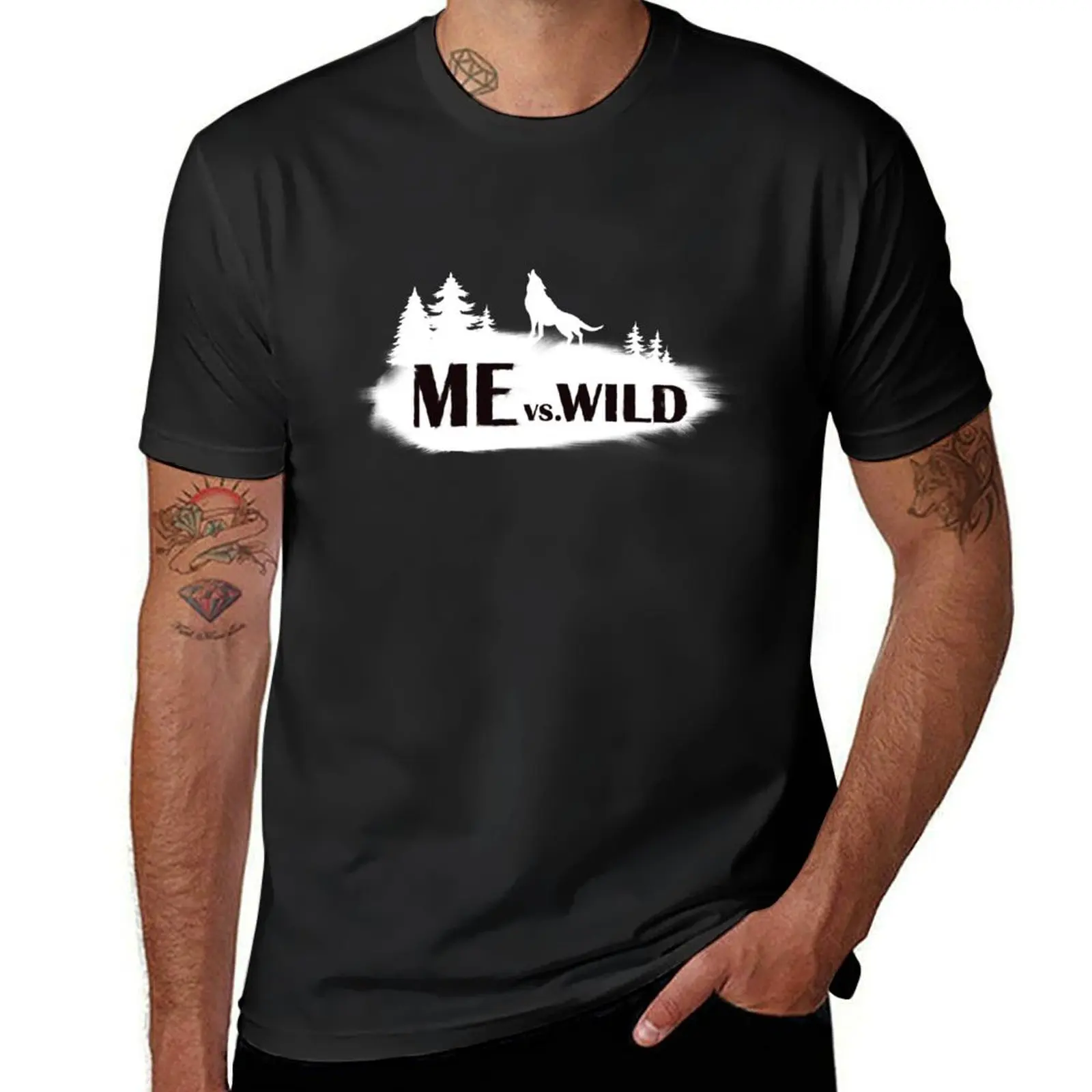 

Me vs Wild Outdoor Adventure Wolf Nature T-Shirt blanks heavyweights mens t shirt graphic