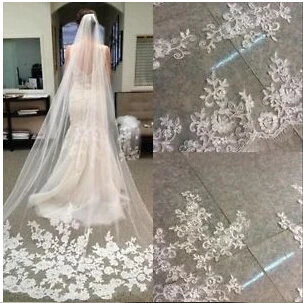 Bridal Cathedral Veil Wedding Blusher Veil 1 Tier Long Lace With Comb Custom Made