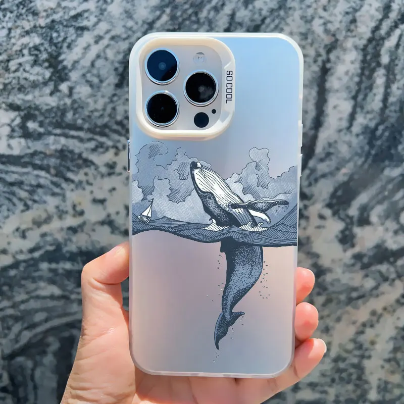 Sea Blue Turtle Design Laser-Engraved Phone Case with Cool Ocean Pattern