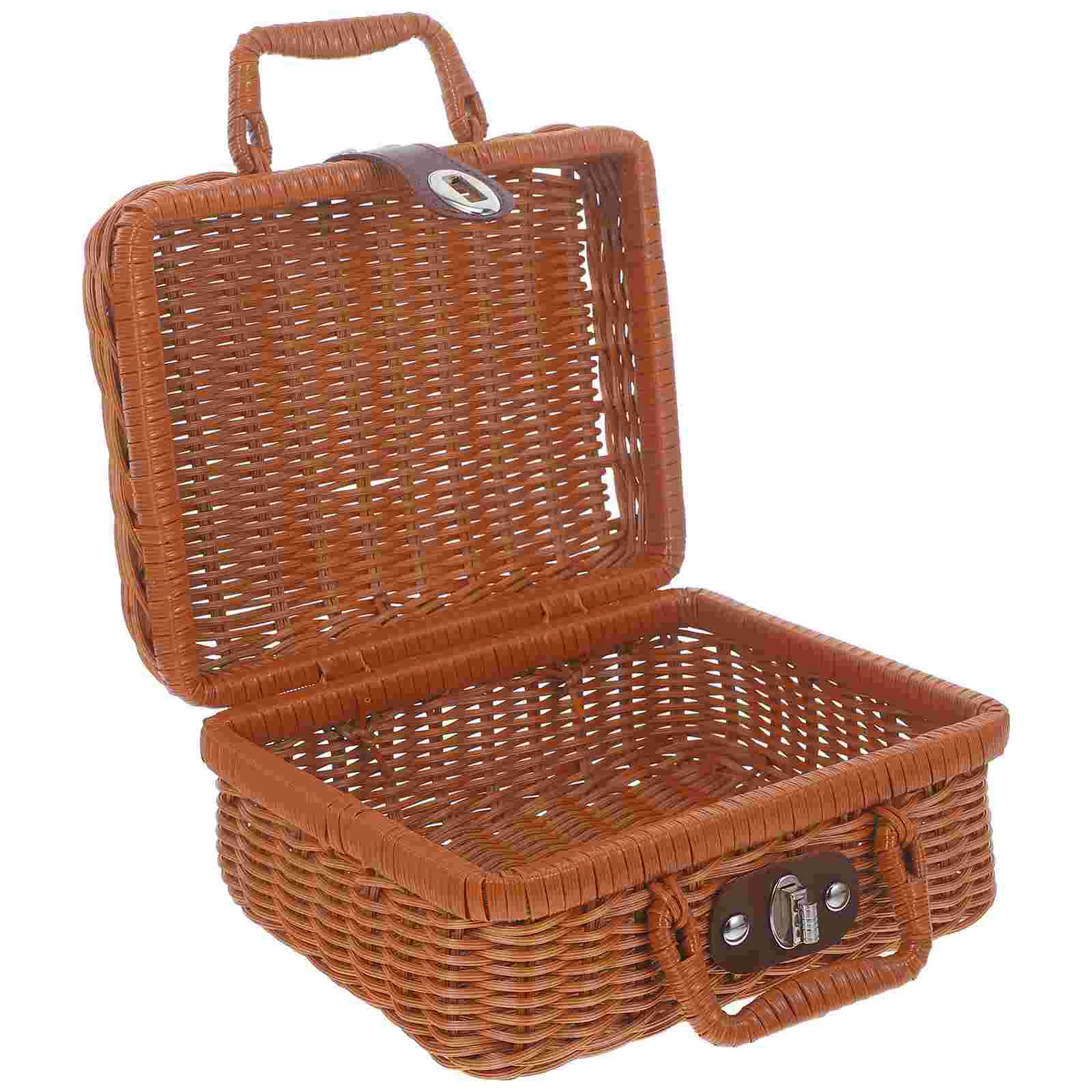 Imitation Rattan Box Simulation Case Suitcase Retro Handwoven Storage Basket Simulated Toy 6