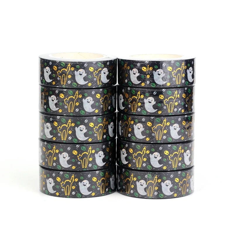 

10pcs/Lot Deco Cute Gold Foil Cats Skull Ghost Halloween Washi Tapes for Journal Scrapbooking Masking Tape Papeleria Supplies