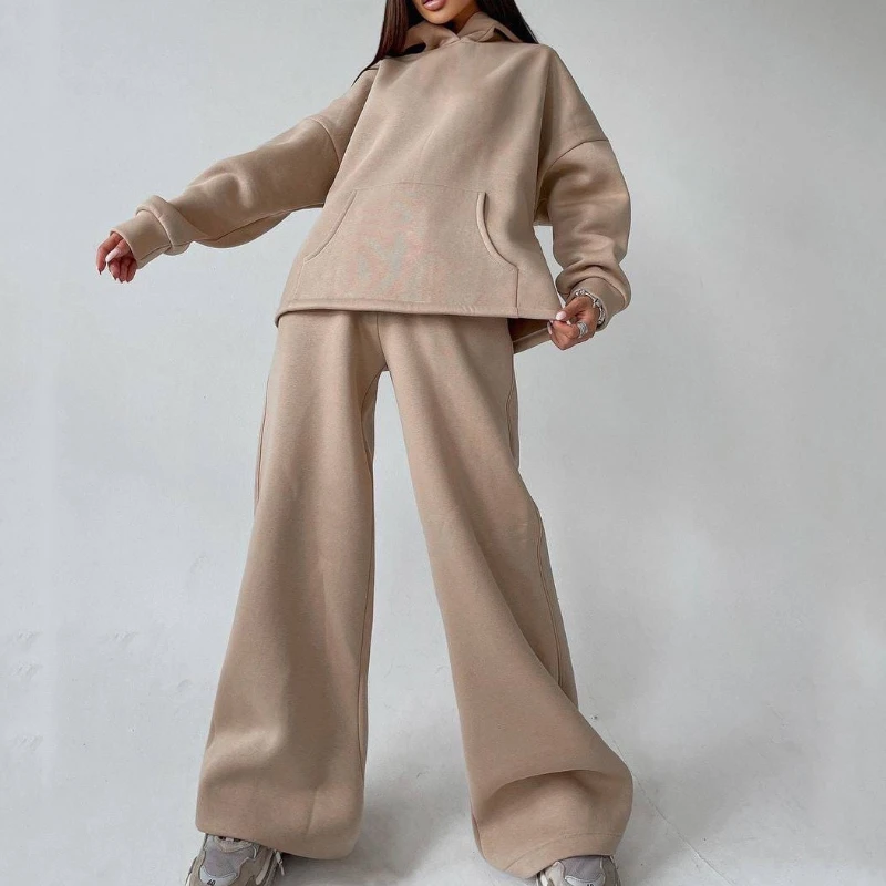 Women'S Sporty Hooded Tracksuit Two 2 Pieces Set Sweatshirts Hoodies Pullover With Pockets Pants Suit Sweatpants Trousers Outfit