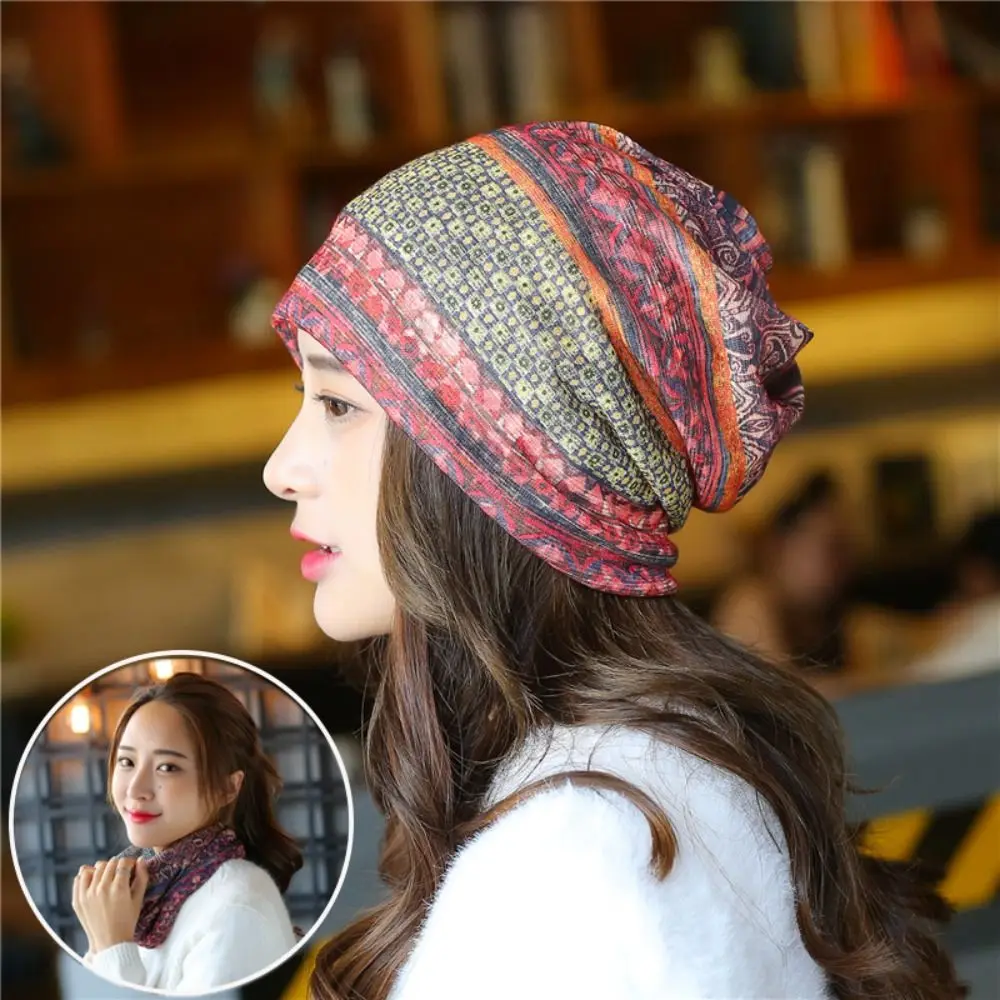 

Printed Women Turban Hat Casual Neck Cover Head Wrap Chemo Cap Breathable Thin Pullover Cap
