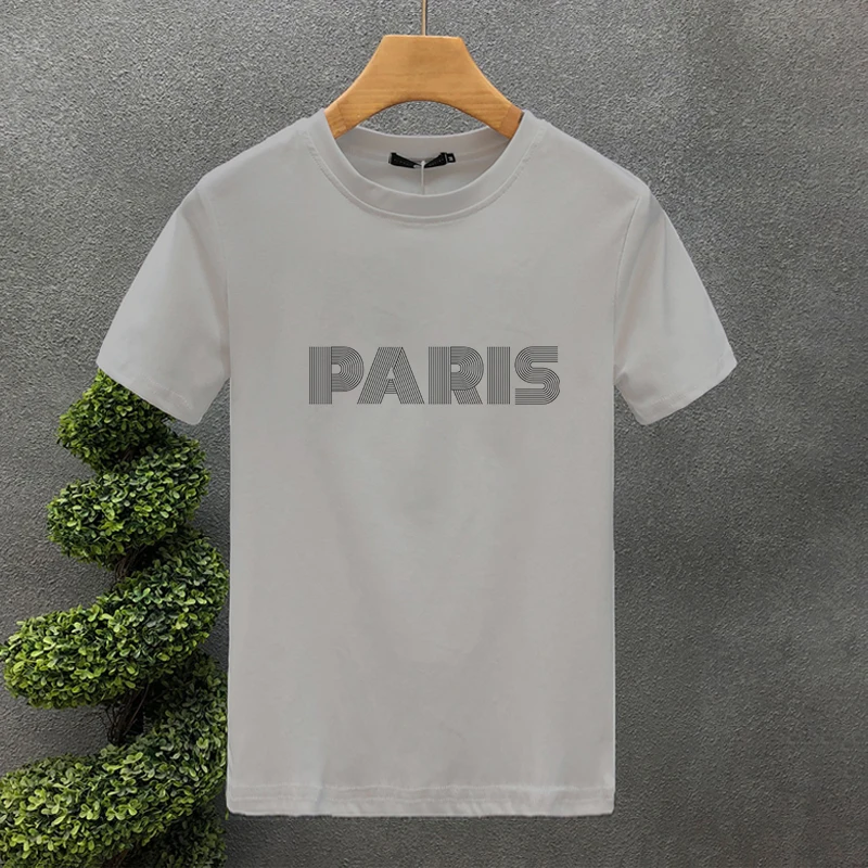 Nueva marca Paris 100% algodón de alta calidad estampado camisetas para parejas verano Haruku para hombres/mujeres camiseta de manga corta talla asiática_voghion.com