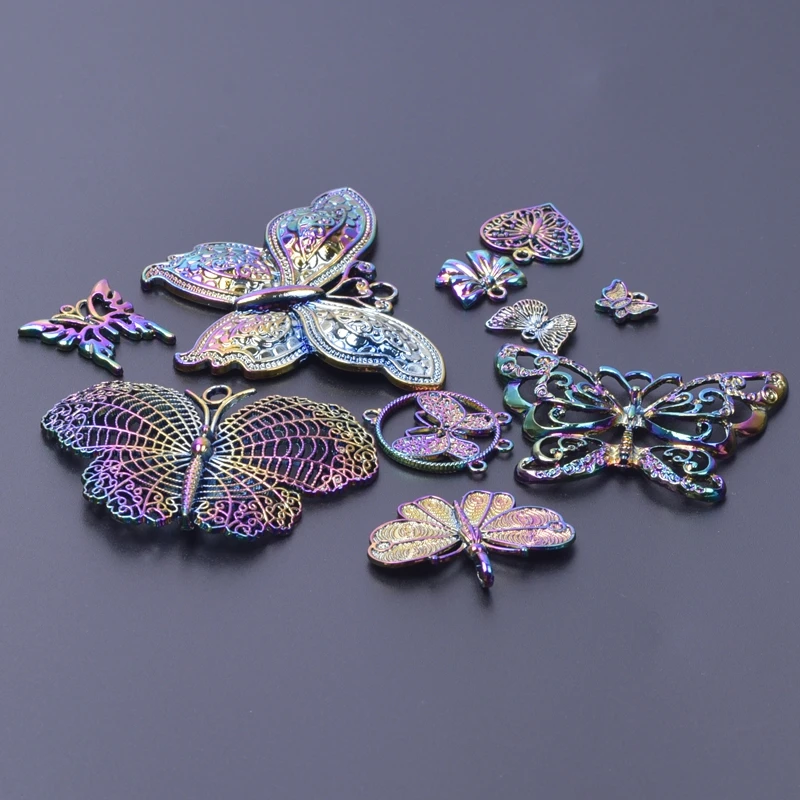 10pcs/lot Mix Rainbow Charm Large Butterfly Insect Pendants diy Charm for Jewelry Making Metal Accessories Bulk Wholesale
