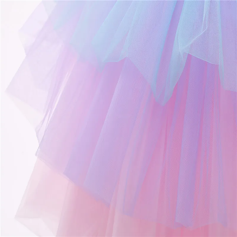 Girls Formal Princess Dress Kids Lace Tulle Rainbow Elegant Evening Party Cake Tutu Prom Gown Children Wedding Communion Costume