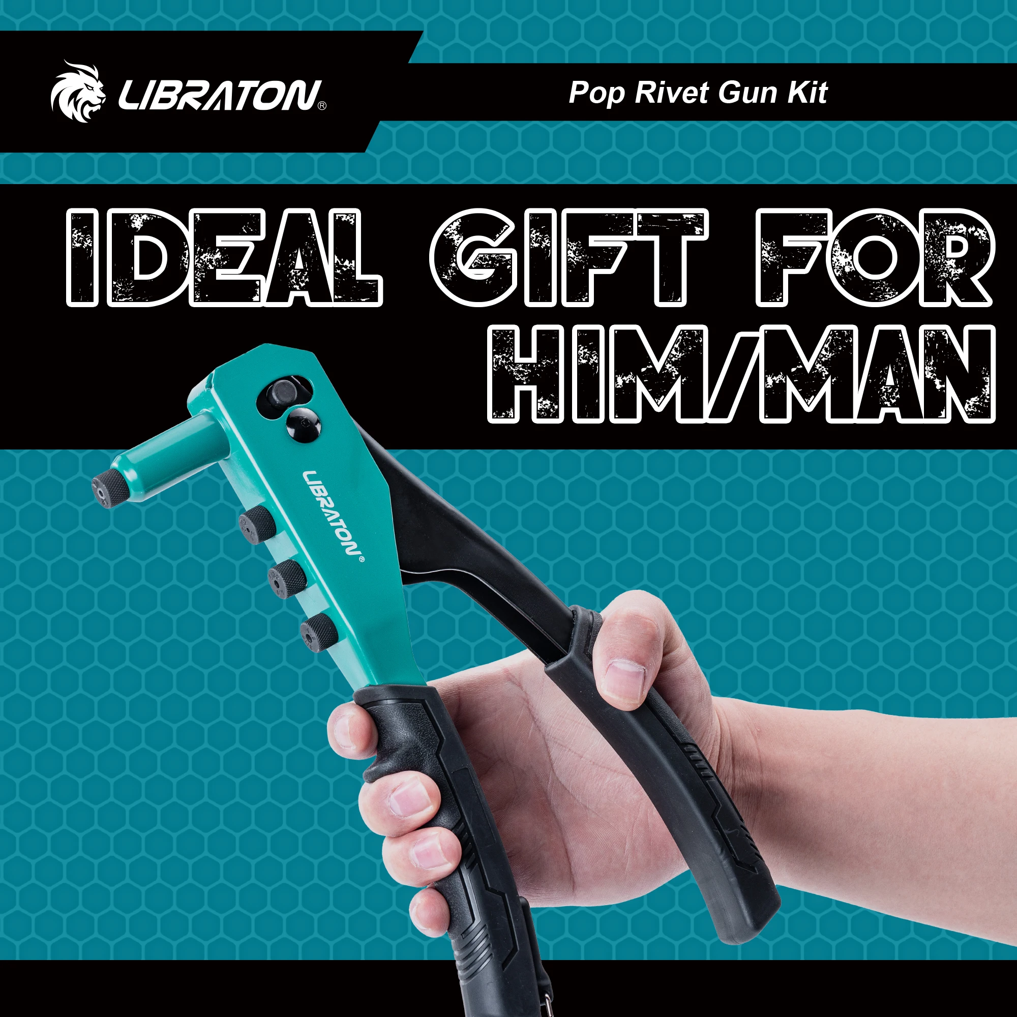 Libraton Rivet Gun Kit, Heavy Duty Manual Riveting Tool 1PC with 120 Blind Rivets, 4 HSS Drill Bits, 4 Tool-free Interchangeable 5