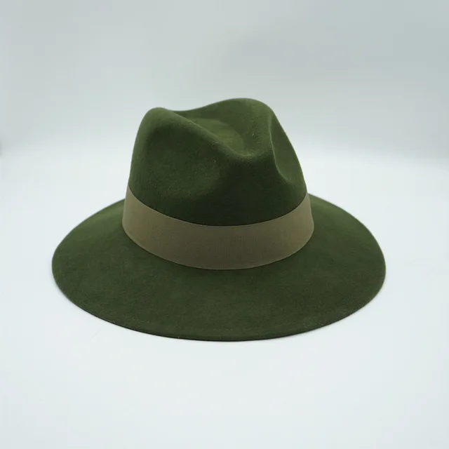 Winter Panama Hats for Women Army Green Wool Fedora Hat Wide Brim Winter Hats with Band Belt Deco Lady Wedding Party Church Hats 2