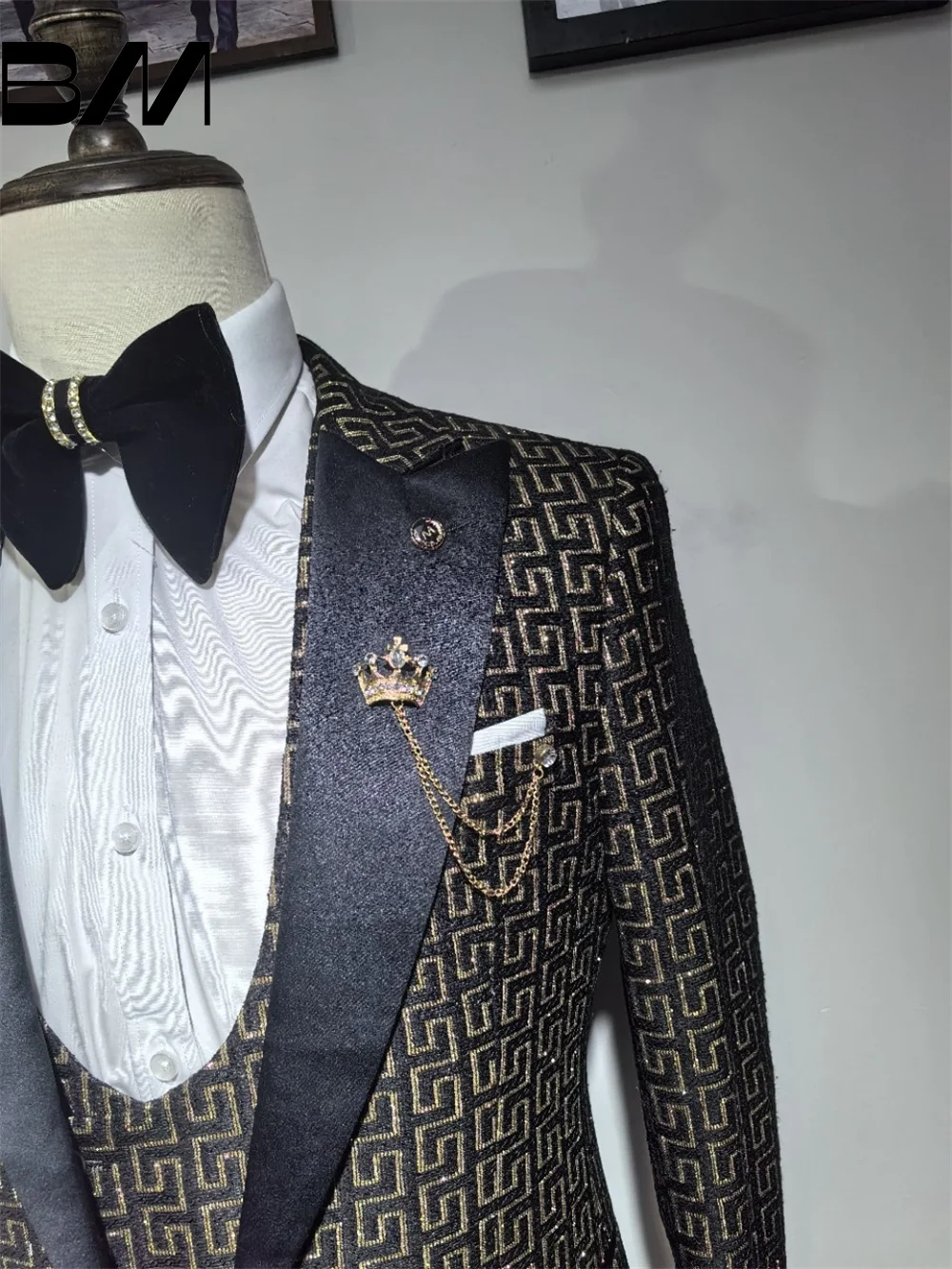 Men's Classic Printed Suit, Formal Wedding Suit, Host Suit, Contains Blazers, Pants, Vests, Groom Groomsman, 3Pcs