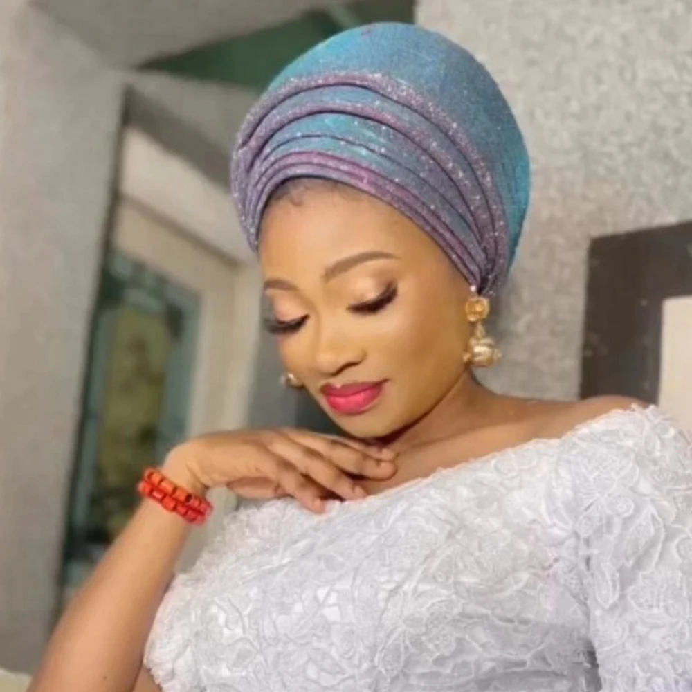 Ready African Auto Gele Headtie Diamonds Berretto Turbante Da Donna Nigeria Wedding Geles Muslim Head Wraps Bonnet Turbante Mujer 2024