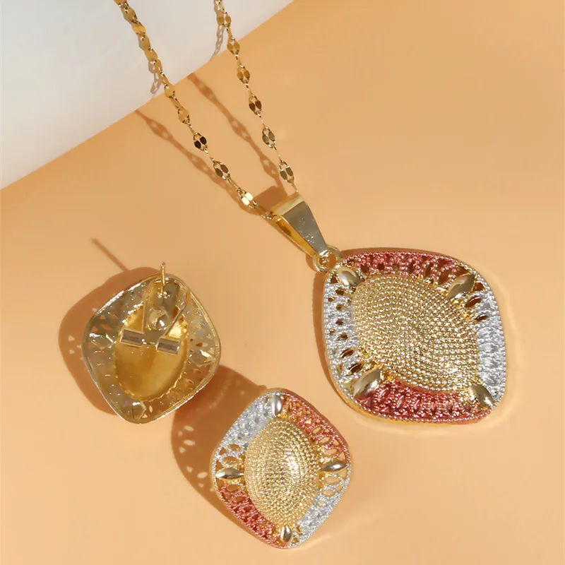Fashion Simple Trendy Vintage Jewelry Set For Women Geometric Pendant Necklace Earrings Sets Jewelry - 4