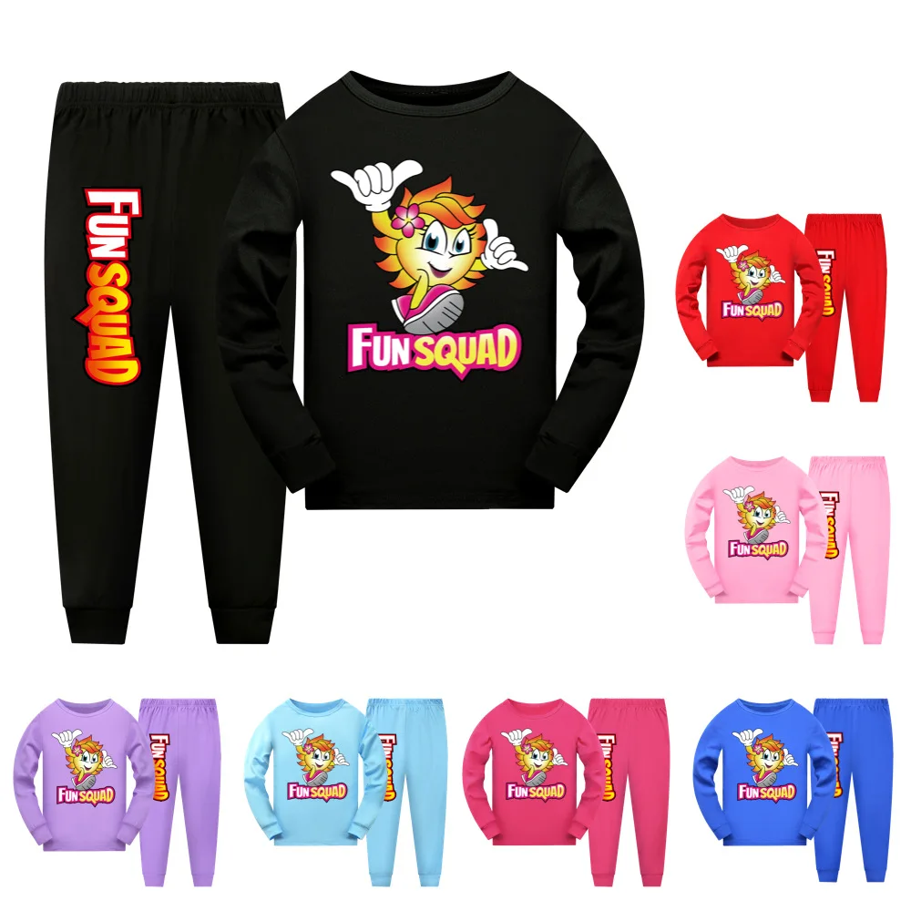 

Fun Squad Kids Pajamas Set Cotton Long Sleeved Tshirt+Pants Cartoon Girl Clothing Autumn 2pcs Sleepwear Suit Pyjama
