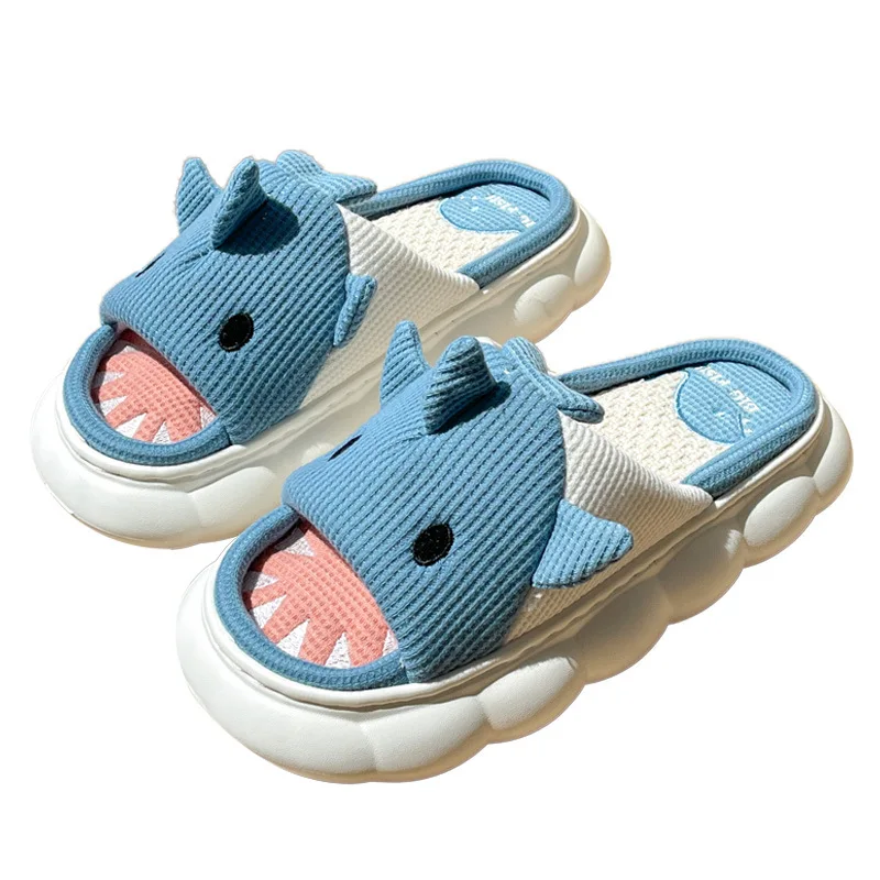 Four Seasons Women Shark Linen Slippers Men Cute Animal Sandals Adults Indoor Bedroom Cartoon Slides Couples Outdoor Flip Flops 4