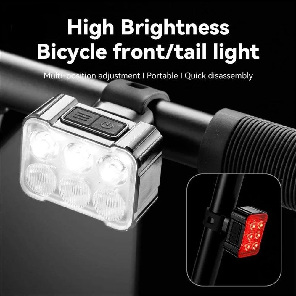 

Bicycle Front Rear LED Light Set USB Charge Cycling Headlight Taillight Light 6/24 Lamp Bead Waterproof Aluminum Alloy Bike Lamp