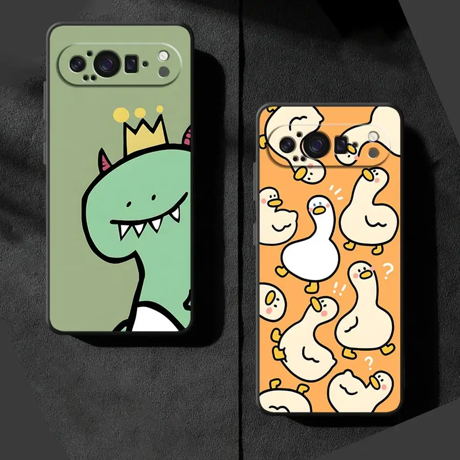 Whimsical Dinosaur Goose Black Soft Shell Phone Case