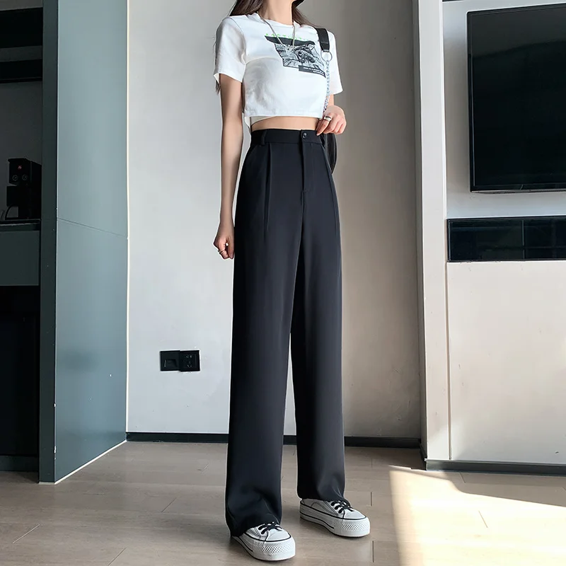 

Casual High Waist Loose Wide Leg Pants for Women Autumn Summer New Loose Female Floor-Length Black Suits Pants Ladies Trousers