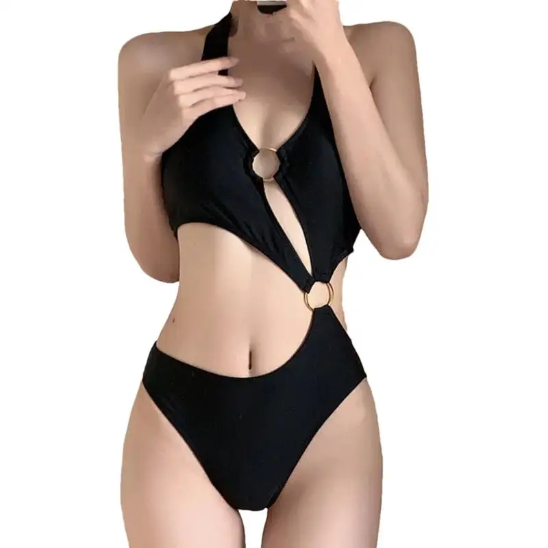

Бикини на косточках, купальный костюм, треугольный купальный костюм, сексуальный купальник с V-образным вырезом и высокой талией, милый однотонный треугольный купальный костюм