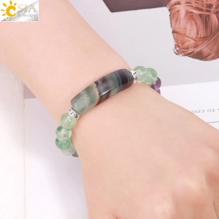 CSAlbanReiki-Bracelet en cristal de fluorite, perles en pierre naturelle de 8mm, breloque en forme de cœur, bracelets Mala extensibles porte-bonheur, bijoux de guérison H176