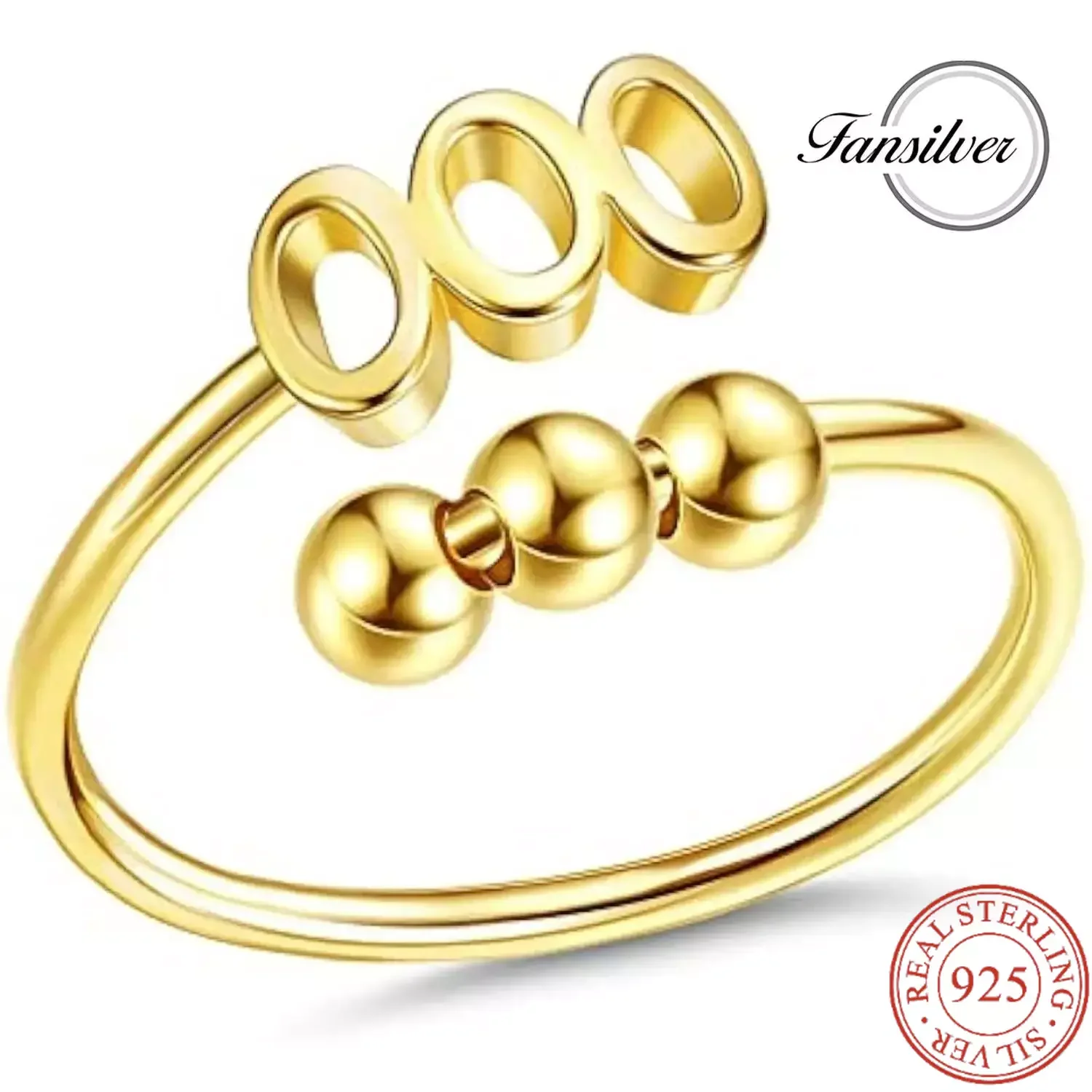 

Fansilver Sterling Silver 925 Ring for Women Gold-plating Fidget 888 999 Angel Number Ring Adjustable Stackable Rings