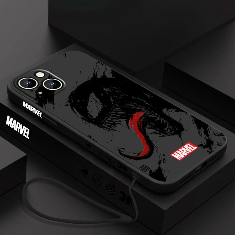 thumbnail image 1 of Funda de teléfono de superhéroe Marvel Venom Cool para Apple iPhone 15 14 13 12 11 Pro Max Plus 8 7 SE Liquid Left Rope Capa Cover, 1 of 5
