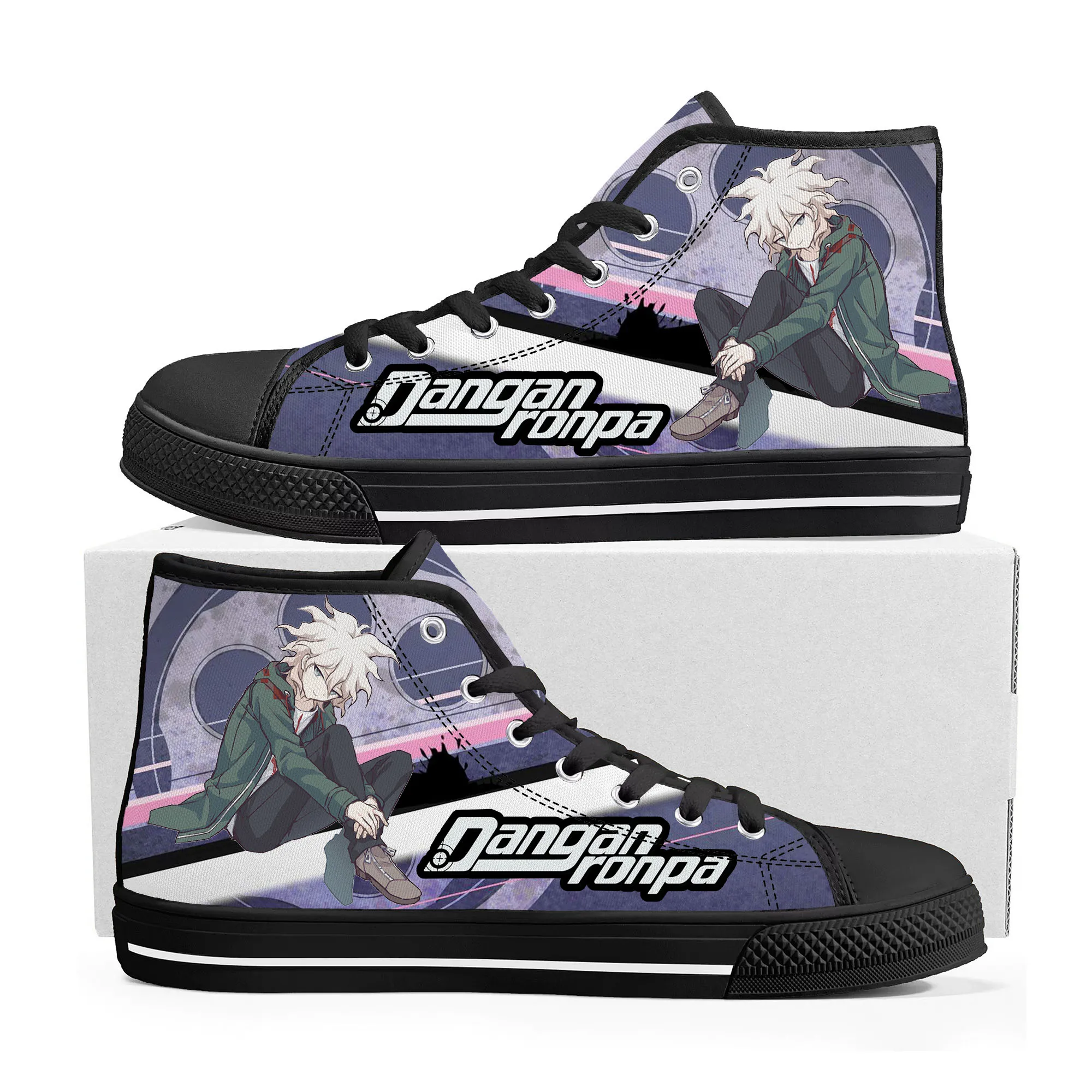 

Высокие кроссовки Danganronpa Komaeda с мультяшными героями, мужские и женские подростковые высококачественные холщовые кроссовки, изготовленная на заказ обувь для пары