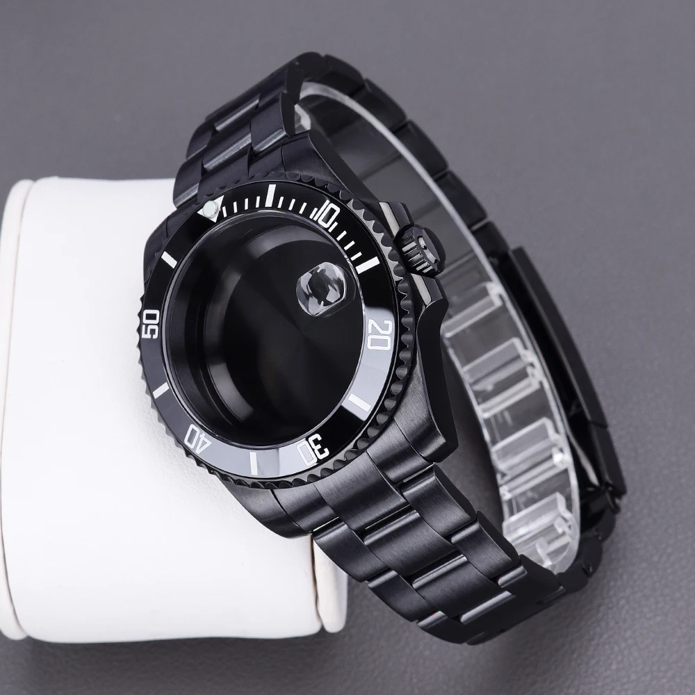 40 mm schwarze Herren-Taucheruhrengehäuse für SUB GMT NH35 NH36 Miyota 8215 Eta 2824 Oyster-Armband, Saphirglas, 200 m wasserdicht – Detail 5