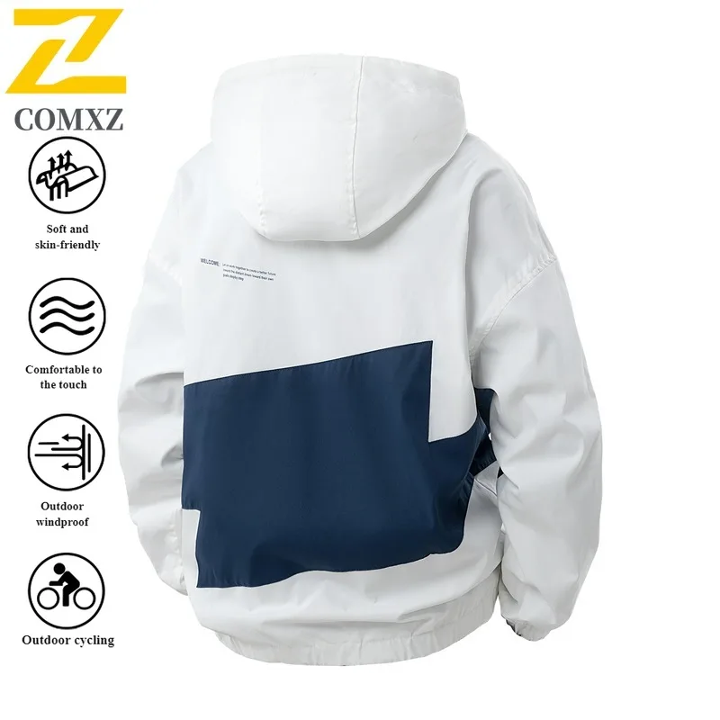 Men's Casual Hooded Jacket Windproof Waterproof Loose Fit Spring Autumn Outdoor Coat Lightweight Breathable Streetwear Travel