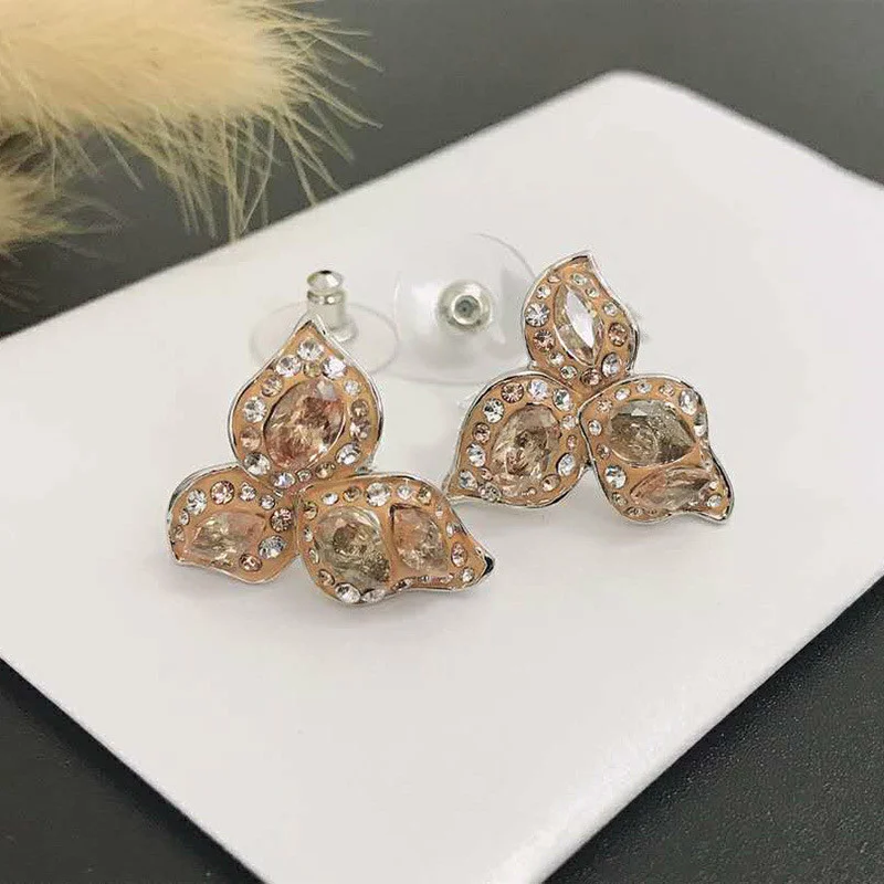 Original Stud Earrings 2024 Jewelry Austrian High Quality Crystal Charm Simple Flower Geometric Earrings for Women With Logo