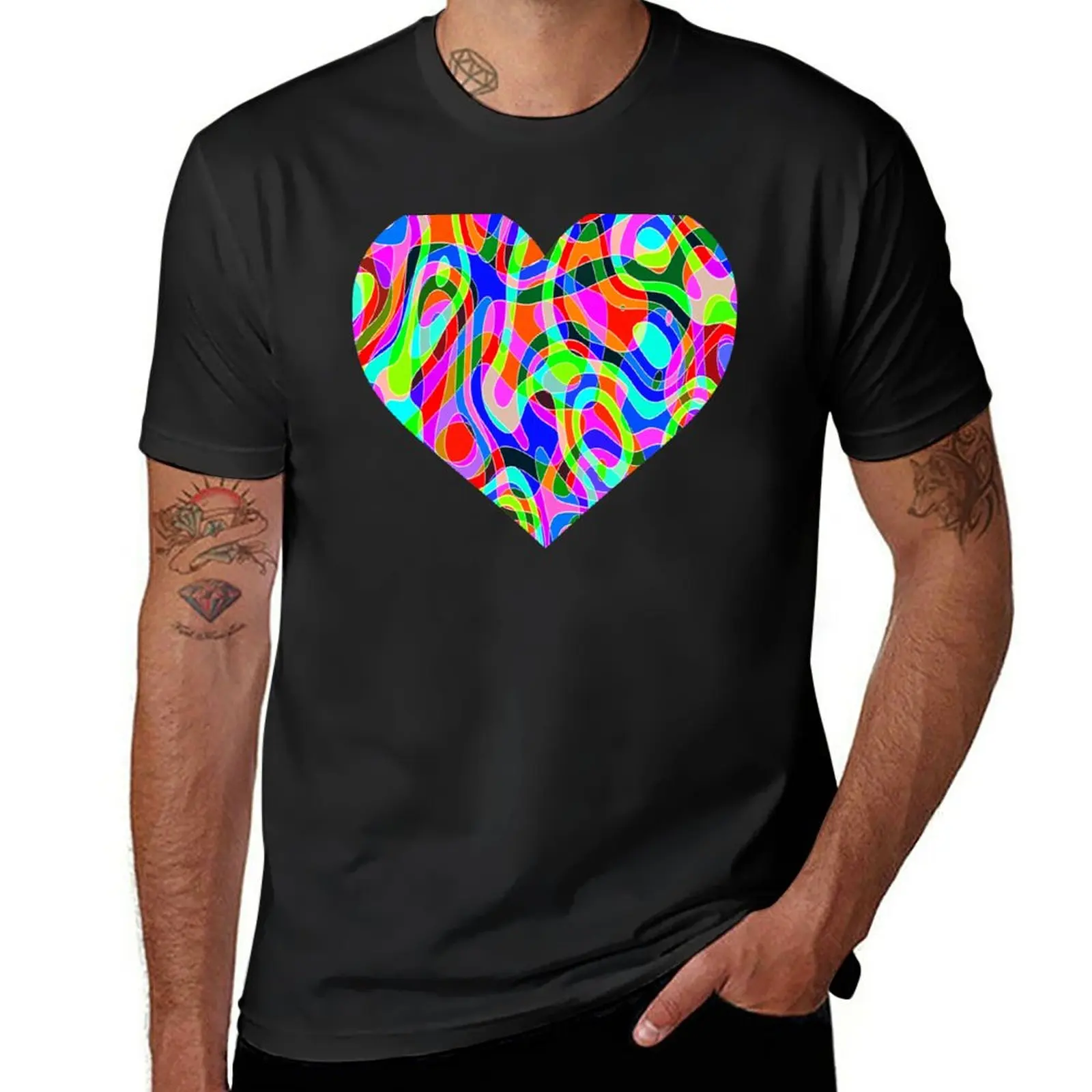

New Neon Glow Black Light Lava Lamp Rave Heart T-Shirt anime quick-drying t-shirt tshirts for men