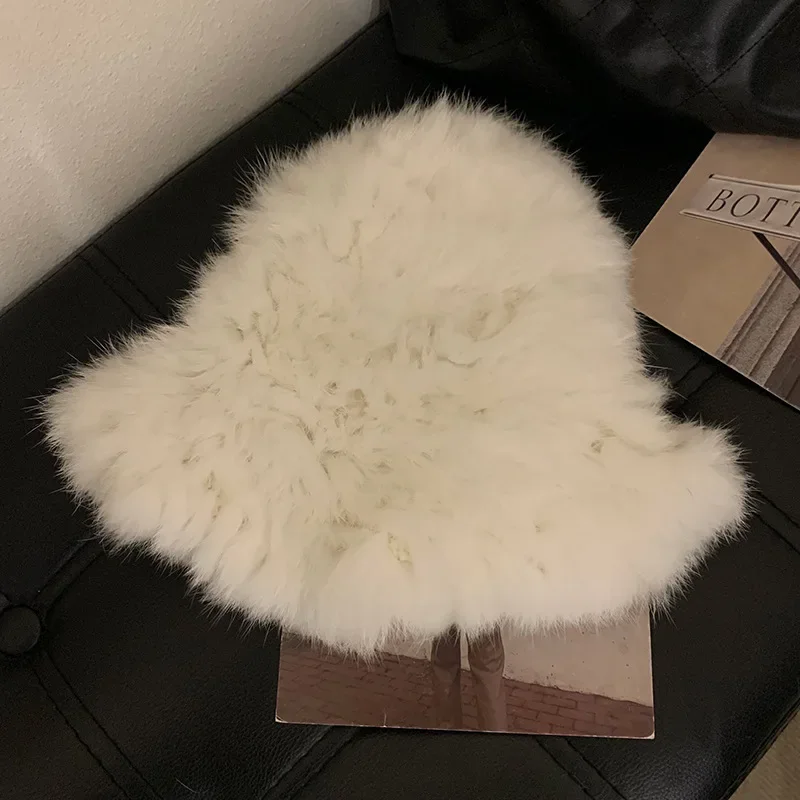 Rabbit Hair Hat Autumn and Winter Thickened Warmth and Cold Protection Hat Showy Face, Small Fur Ear Protection Fisherman's