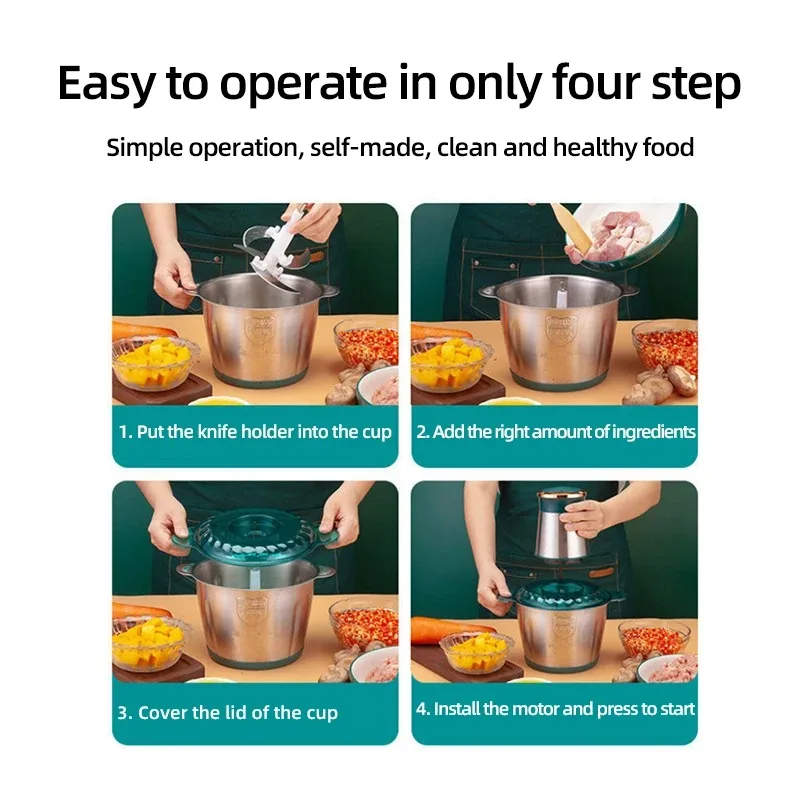 3L Portable Household Meat Mincer Grinder Vegetable Food Processor Chopper Kitchen Multifunction Stainless Steel Slicer Machine 4